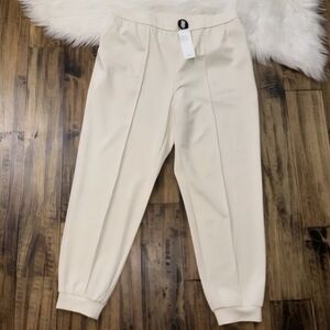 NWT Eileen Fisher Lightweight Ponte Elegant Cream Seamed Joggers Sz XL